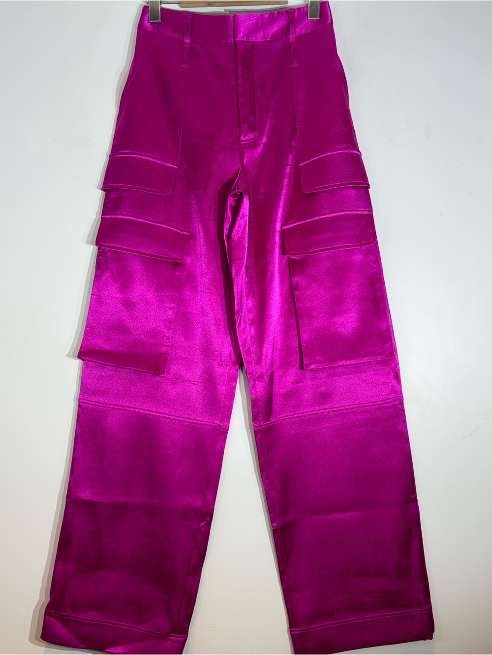 FRAME Relaxed Straight Satin Cargo Pants Magenta Pink Wide Leg Size 0 NWOT - Picture 5 of 13
